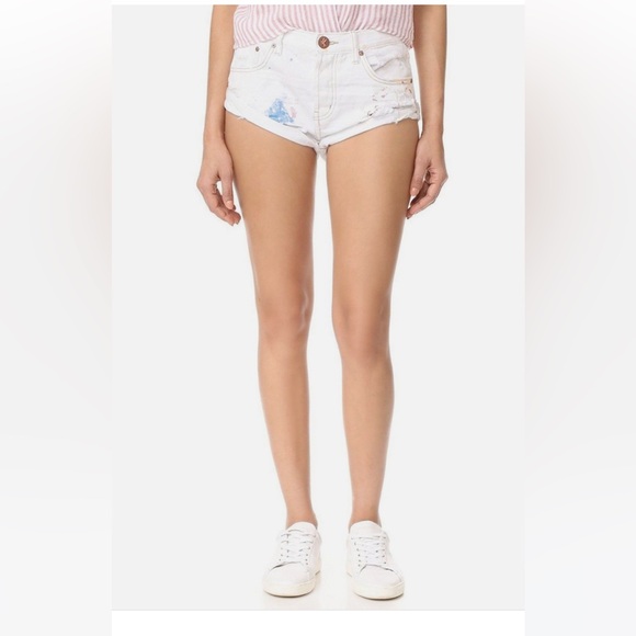 One Teaspoon Cocoa Cash Bandits White Painted Jean Shorts - Picture 1 of 16
